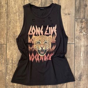 CHEETAH GRAPHIC BAND-STYLE DISTRESSED MUSCLE TANK BLACK/PINK SIZE L